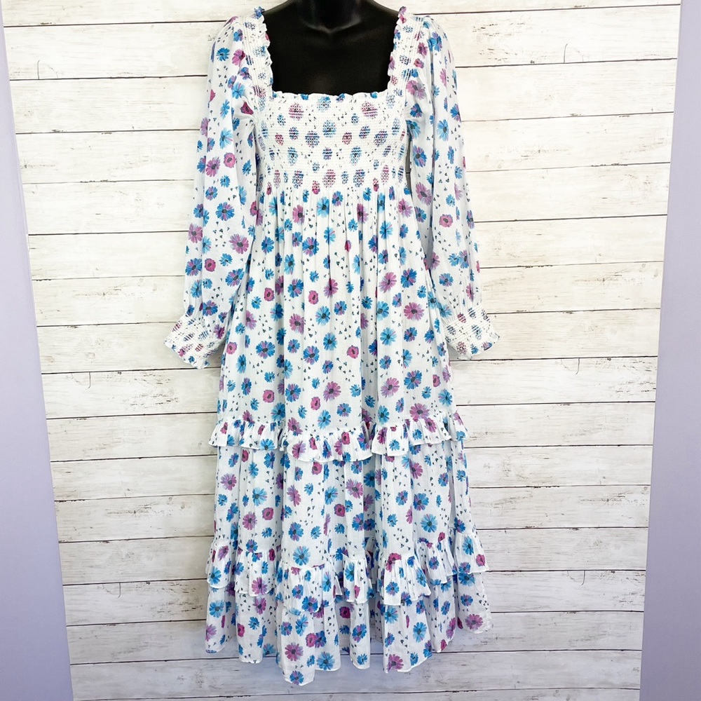 LoveShackFancy Miri Dress Deep Cotton Candy Flower Ruffle Midi Length Maxi XS